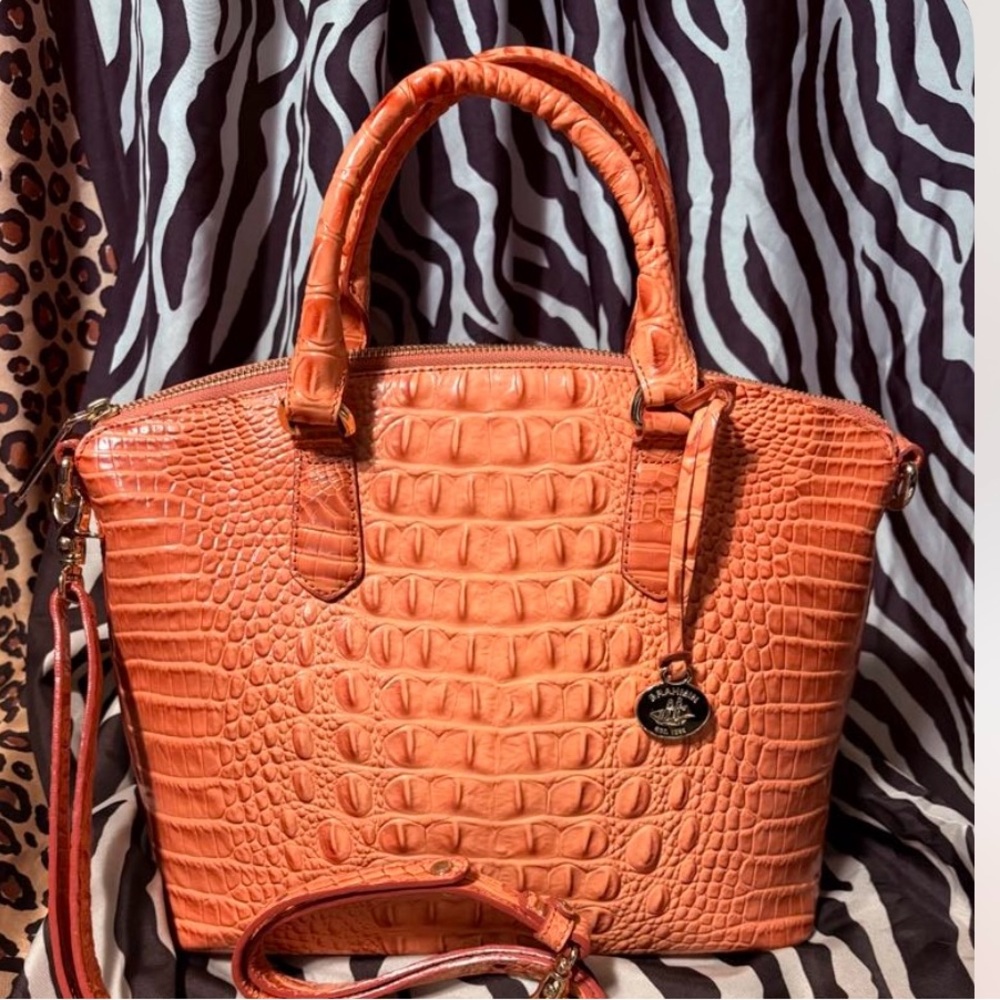 Brahmin Orange Croc-Embossed Satchel EUC